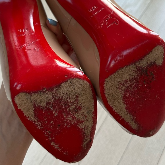 Christian Louboutin New Very Privé 120mm Platform Patent Leather Pump 37.5 Beige - Picture 7 of 8